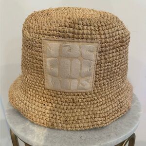 Jacquemus Le Bob Ficiu Embroidered Logo Raffia Bucket Hat